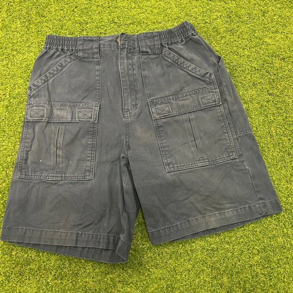 Mens Cargo‎ Shorts Faded Black Elastic Waist Utility Workwear 24 Waist